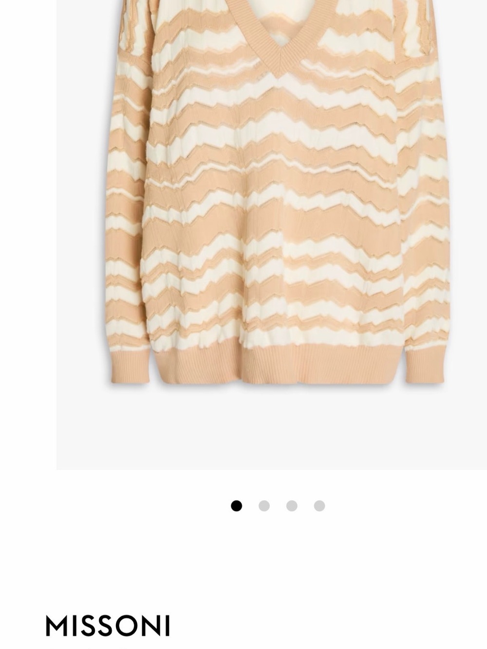 Missoni Beige and Cream Wave-Striped V-Neck Sweater